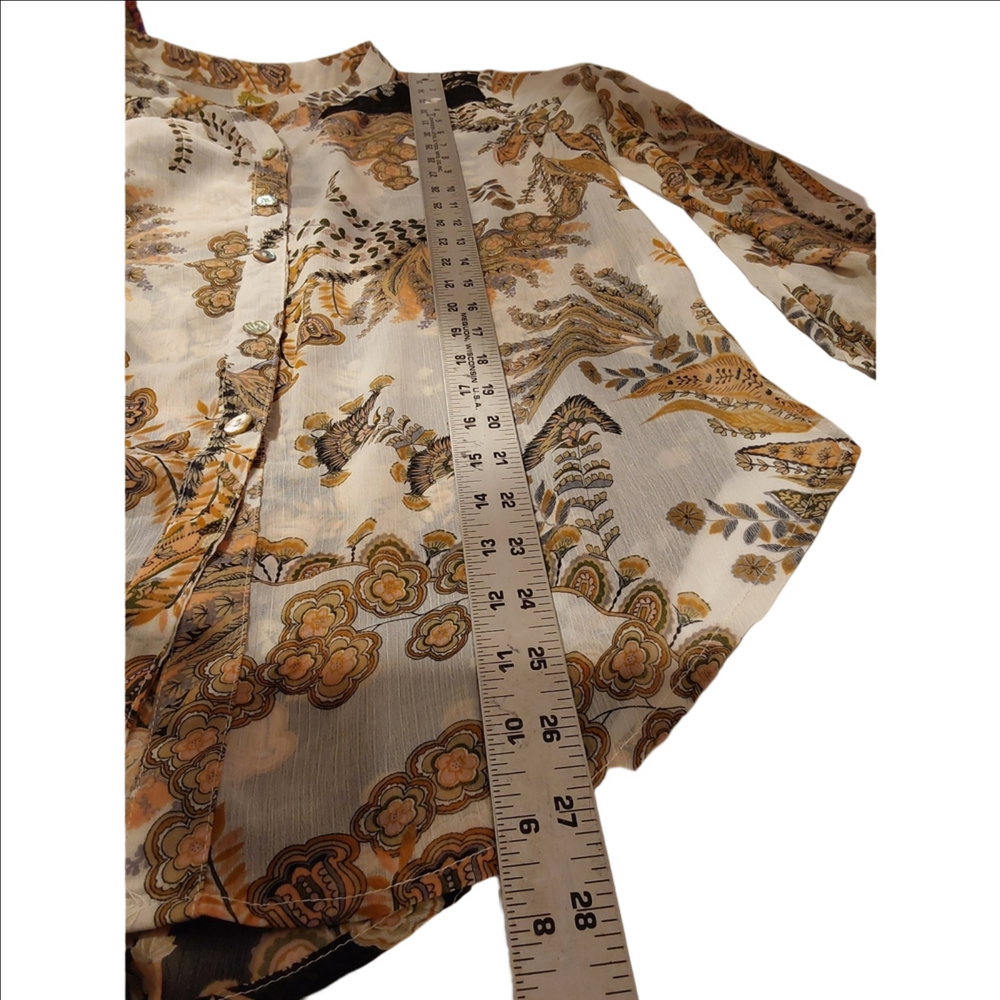 Fig and Flower Floral Sheer Button-Up Blouse S - Picture 6 of 9